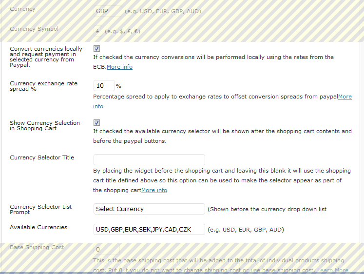 Wordpress Paypal shopping cart multiple currency 